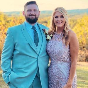 Beautiful champagne, embroidered lace gown. Perfect for a formal occasion.